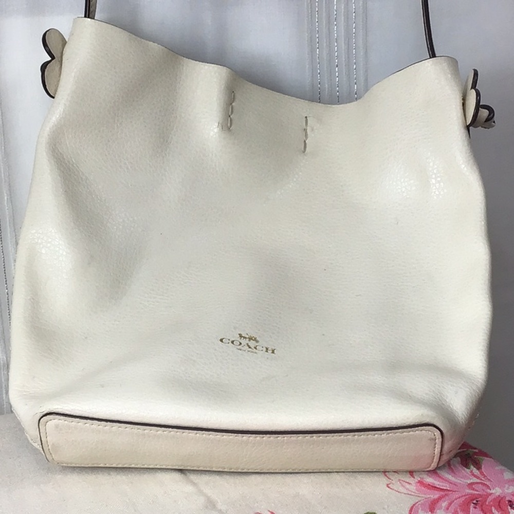 Coach ‘Derby’ Chalk Pebble Leather Crossbody with Gold Accents - Picture 8 of 12